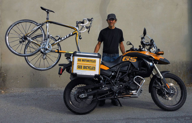 Dan O'Connor and bikes - Scott Addict RC and BMW F800GS